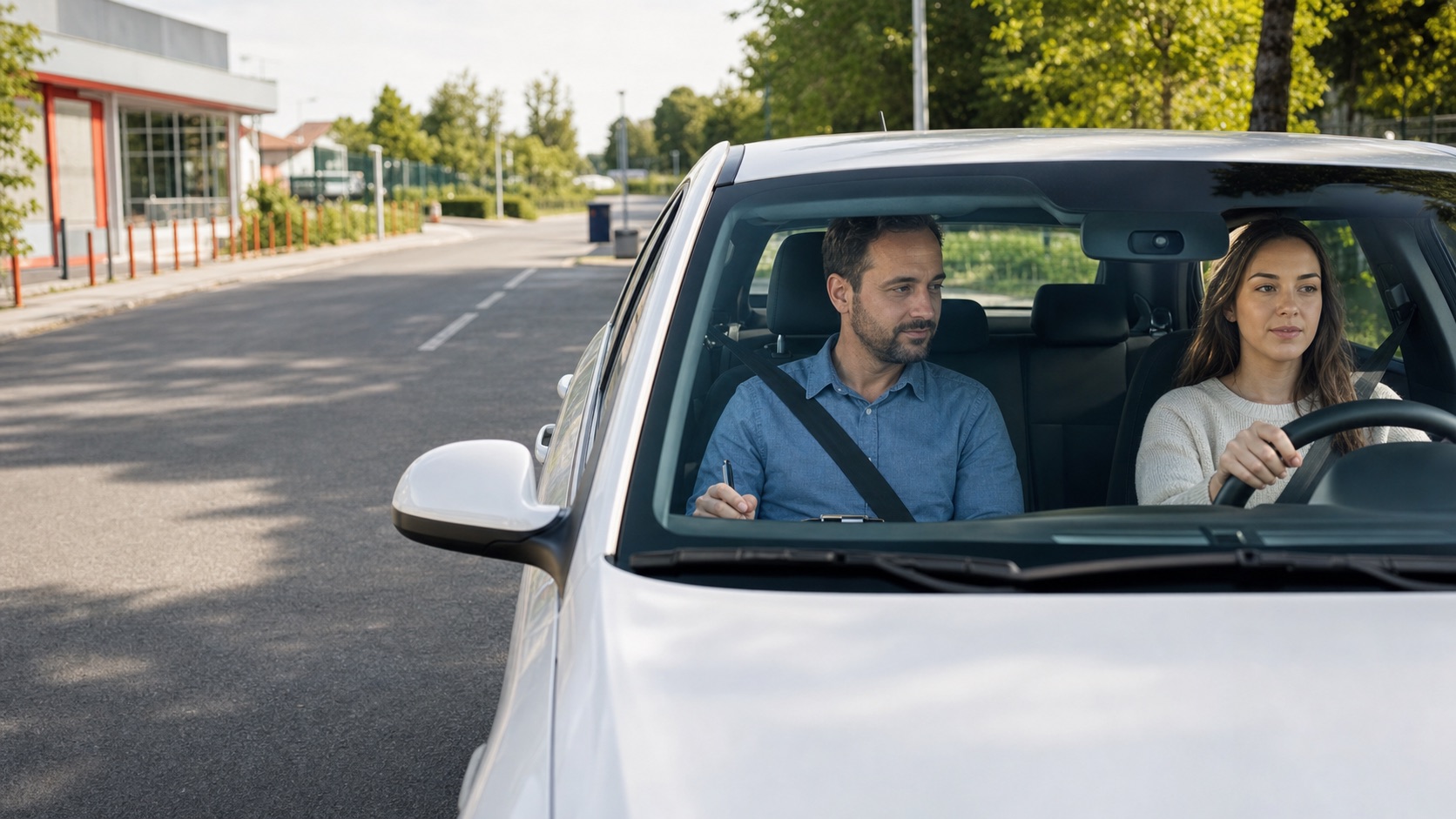 Une élève au volant accompagnée par son moniteur ESR